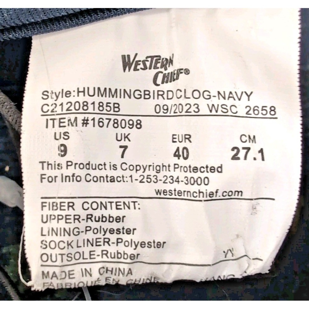 Western Chief Hummingbird Clog Rubber Slip-on Garden Shoes Womens 9 Navy NEW NWT - Picture 8 of 10